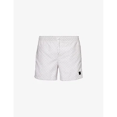 Hugo Boss Boss Mens Open White Logo-patch Regular-fit Recycled-polyester Swim Shorts