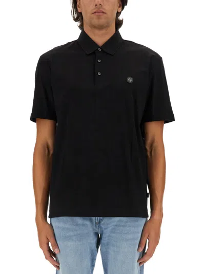Hugo Boss Mercerized-cotton Polo Shirt With Double Monogram In Black