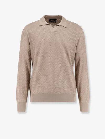 Hugo Boss Boss Men Silk Sweater With All-over Processing In Neutral
