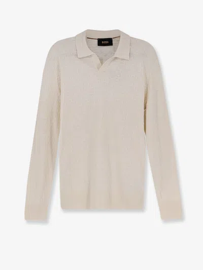 Hugo Boss Boss Men Silk Sweater With Processing All-over In Neutral