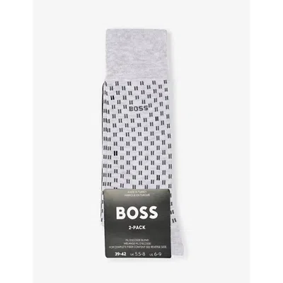 Hugo Boss Boss Mens Silver Tile-print Pack Of Two Cotton-blend Socks