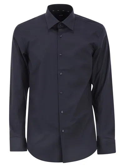 Hugo Boss Boss Men Slim Fit Shirt In Easy-iron Stretch Cotton Poplin In Black