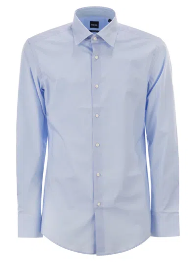 Hugo Boss Boss Men Slim Fit Shirt In Stretch Cotton Poplin In Blue