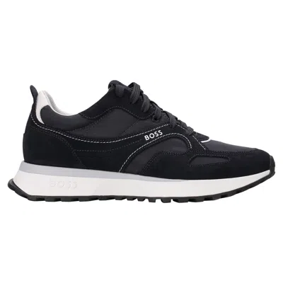 Pre-owned Hugo Boss Boss Men's Sneakers - Jonah Runn Sdmx ,trainers,mixed Material With Real Leather In Blue