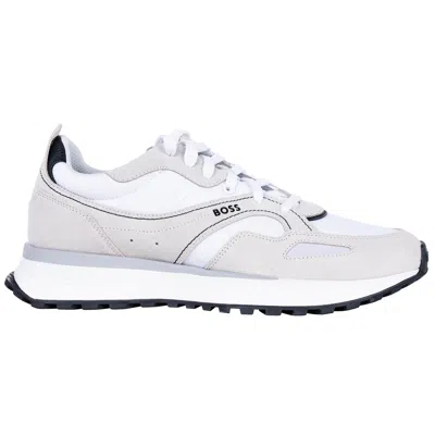 Pre-owned Hugo Boss Boss Men's Sneakers - Jonah Runn Sdmx ,trainers,mixed Material With Real Leather In White (open White)