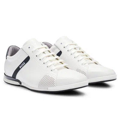 Pre-owned Hugo Boss Boss Men Sneaker - Saturn Lowp Lux4, Athletic Shoe, Leisure, Genuine Leather In White