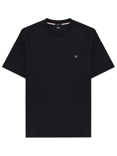 Hugo Boss Mercerized-cotton T-shirt With Double B Monogram In Black