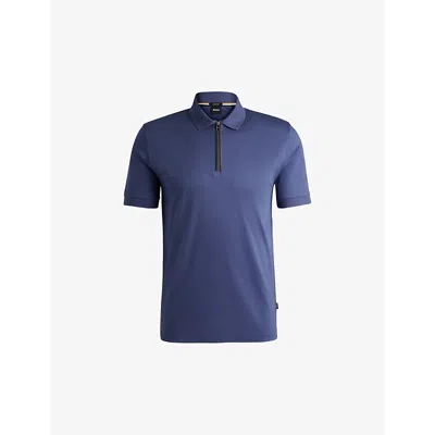 Hugo Boss Mens Boss Contrast-trim Slim-fit Cotton Polo Shirt In Navy