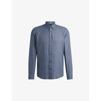 Hugo Boss Boss Mens Navy Regular-fit Geometric-print Chambray Shirt
