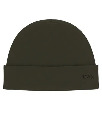 Hugo Boss Boss Men's Waffle Logo Detail Beanie In Green