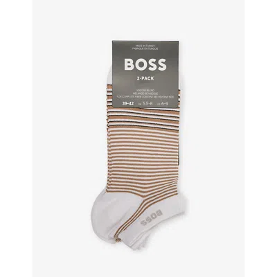 Hugo Boss Boss Mens White Bamboo Stripe-pattern Pack Of Two Stretch-woven Blend Socks