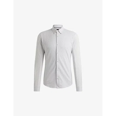 HUGO BOSS MENS BOSS GRAPHIC-PRINT SLIM-FIT COTTON-BLEND SHIRT
