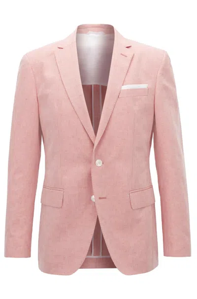 Pre-owned Hugo Boss Boss Mens Hartlay Slim Fit Linen Blend Sport Coat Blazer Chambray Red 42r 0022-4