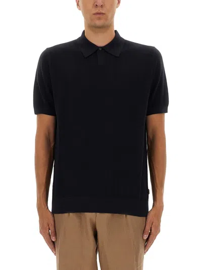 Hugo Boss Boss Merino Wool Polo Shirt In Blue