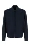 Hugo Boss Stretch Flannel Bomber Jacket With Ribbed Cuffs And Hem In Blue