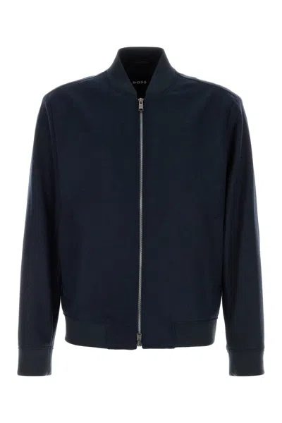 HUGO BOSS MIDNIGHT BLUE STRETCH FLANNEL BOMBER JACKET