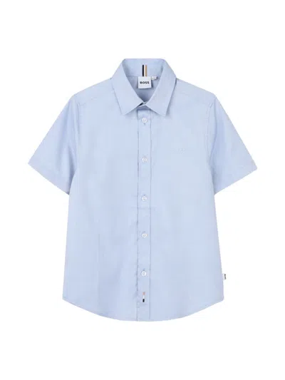 Hugo Boss Boss Mini Classic Cotton Shirt For Boys In Blue