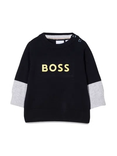 Hugo Boss Boss Mini Cotton Sweater For Boys In Blue
