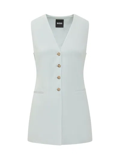 Hugo Boss Boss Mini Gilet With Buttons And Pockets In Open Blue