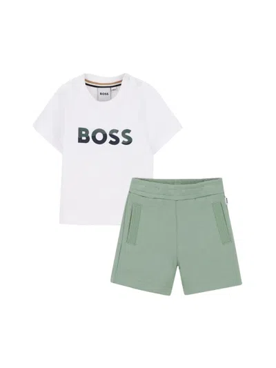 Hugo Boss Boss Mini Logo T-shirt And Bermuda Set For Boys In Green