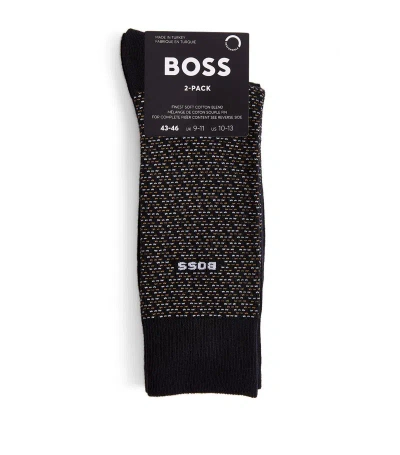 Hugo Boss Boss Mini Pattern Socks (pack Of 2) In Black