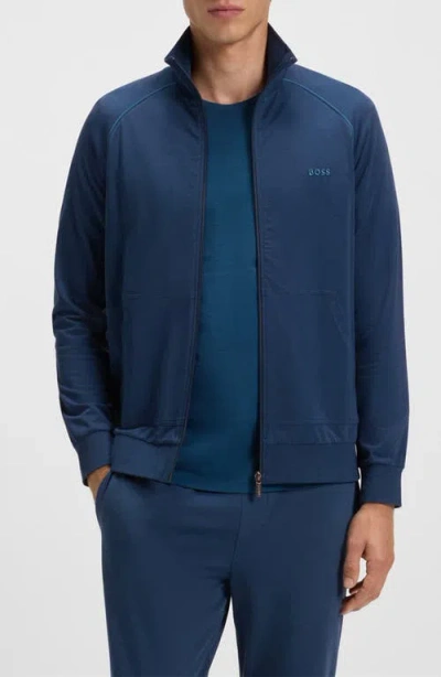 Hugo Boss Boss Mix Match Stretch Cotton Lounge Jacket In Blue