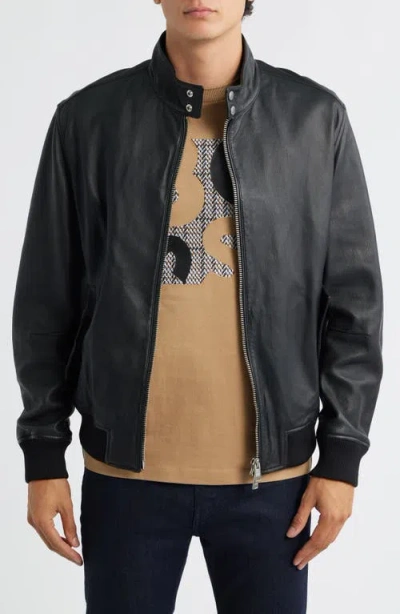 Hugo Boss Boss Monier Black Leather Zip Jacket