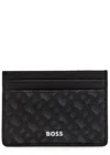 Hugo Boss Boss Monogram Saffiano Leather Card Holder In Black