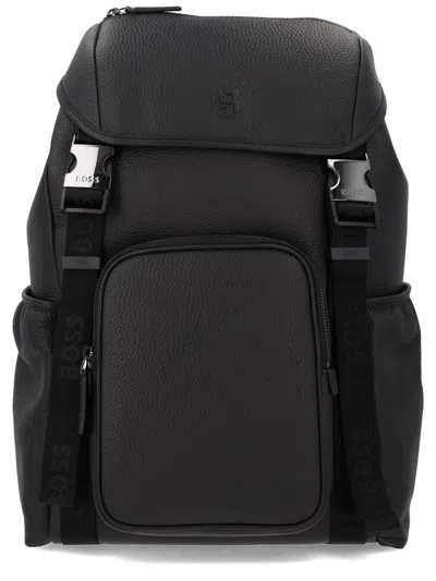 Hugo Boss Boss Monogrammed Logo Backpack In Black