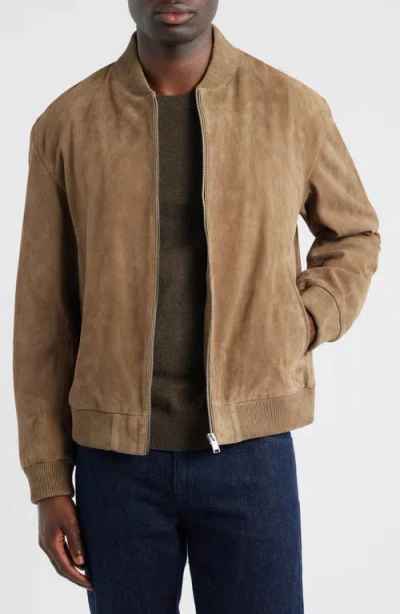 Hugo Boss Boss Muller Suede Bomber Jacket In Brown