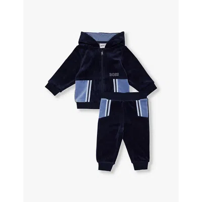 Hugo Boss Babies' Boss Navy Brand-print Two-piece Cotton-blend Set 3 Months-12 Months 9