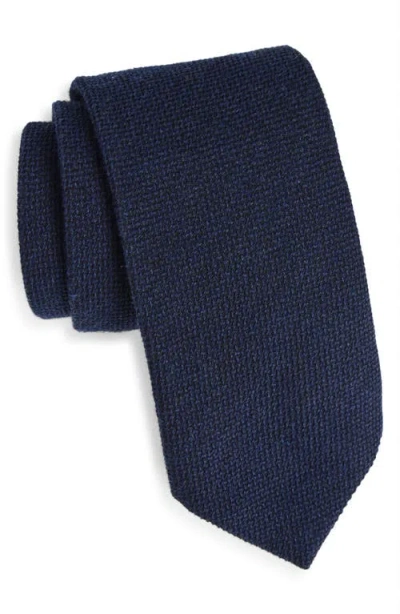 Hugo Boss Boss Navy Textured Wool & Silk Tie In Blue