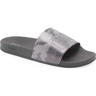 Hugo Boss Boss Nba Bay It Slide Sandal In Open Grey