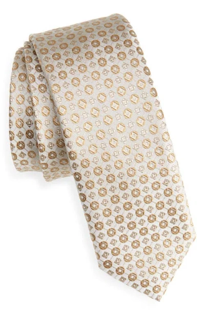 Hugo Boss Boss Neat Medallion Silk Blend Jacquard Tie In Gold