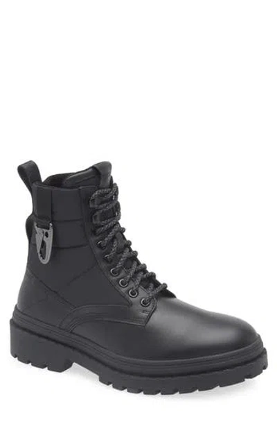 Hugo Boss Boss Nebular Mixed Media Lug Sole Boot In Black