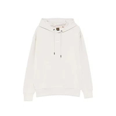 Hugo Boss Drawstring Logo-detail Hoodie In Neutral