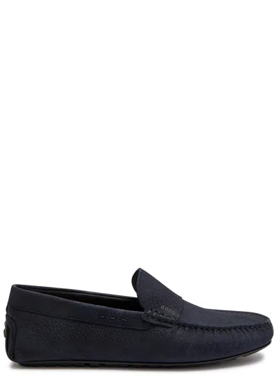 Hugo Boss Boss Noel Peppled Nubuck Loafers In Blue