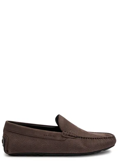 Hugo Boss Boss Noel Peppled Nubuck Loafers In Brown
