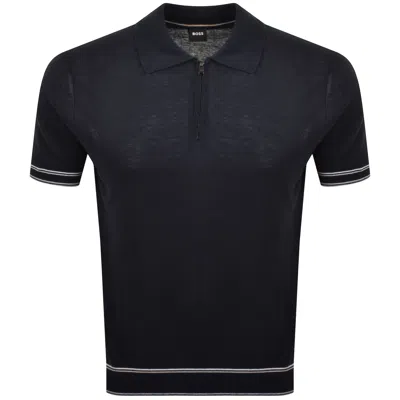 Hugo Boss Boss Norbertino Cotton Short Sleeve Tipped Sweater In Blue
