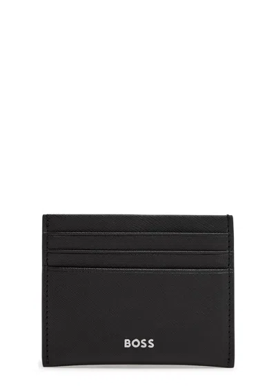 Hugo Boss Boss Northon Logo Saffiano Leather Card Holder In Black