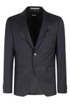 Hugo Boss Boss Notched Lapel Padded Shoulder Jacket With Eyelet Design In Blue