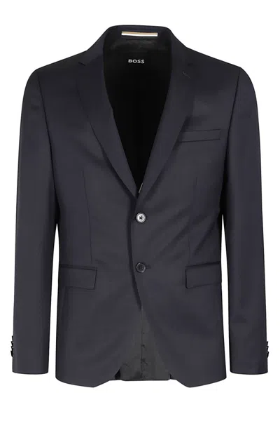 Hugo Boss Boss Notched Lapel Padded Shoulder Jacket With Eyelet Design In Dark Blue