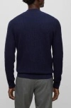 Hugo Boss Boss Opale Waffle Long Sleeve Virgin Wool Blend Sweater In Dark Blue