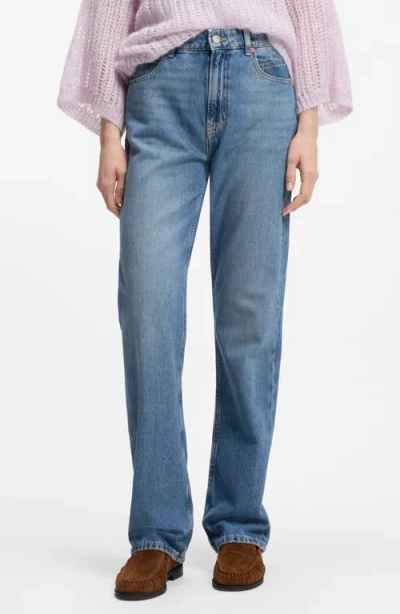 Hugo Boss Boss Orange Ada High Waist Wide Leg Jeans In Blue