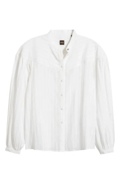 Hugo Boss Boss Orange Bilmant Embroidered Stripe Cotton Muslin Button-up Shirt In White