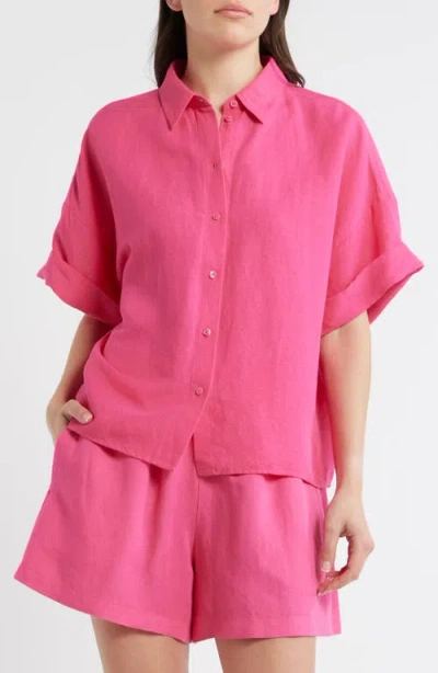 Hugo Boss Boss Orange Bisenas Linen Blend Button-up Shirt In Pink