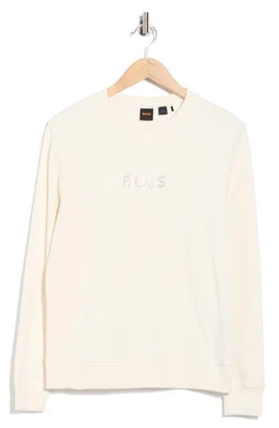 Hugo Boss Boss Orange Bossa Embellished Long Sleeve T-shirt In White