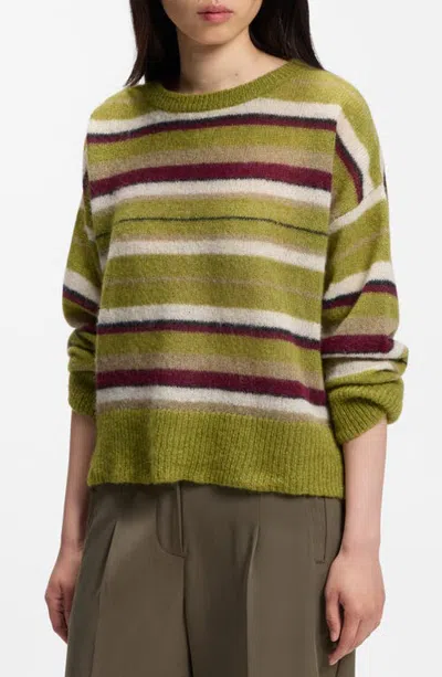 Hugo Boss Boss Orange C Fraiesy Striped Crewneck Sweater In Perfect Pear Stripe