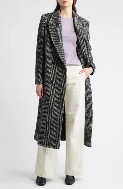 Hugo Boss Boss Orange Covalli Longline Herringbone Coat In Gray