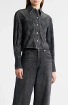 Hugo Boss Cropped Blouse In Crystal-embellished Denim In Black